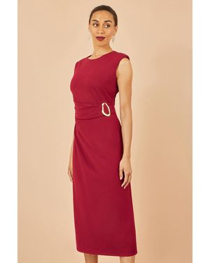Yumi' Buckle Detail Ruched Dress - Red