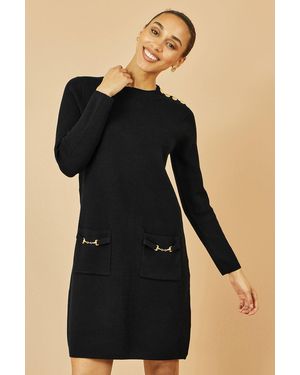 Yumi' Knitted Tunic Dress With Hardware Details - Black