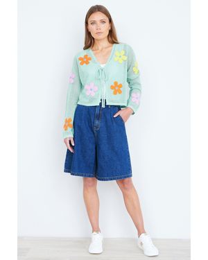 Yumi' Denim Wide Leg Shorts - Blue