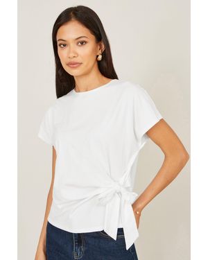 Yumi' Cotton Jersey Top With Knot Detail - White