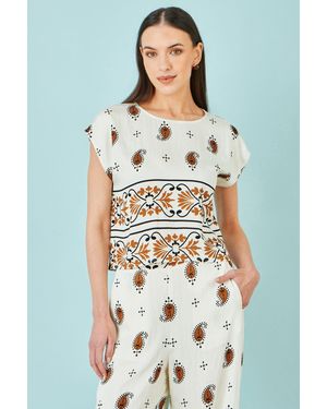 Yumi' Ivory Viscose Paisley Top - Blue