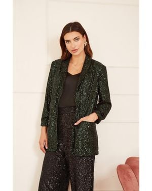 Yumi' Sequin Blazer With Pockets - Black