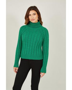 Mela London Mela Cable Knit Roll Neck Jumper - Green