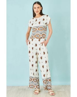 Yumi' Viscose Paisley Wide Leg Trousers - Blue