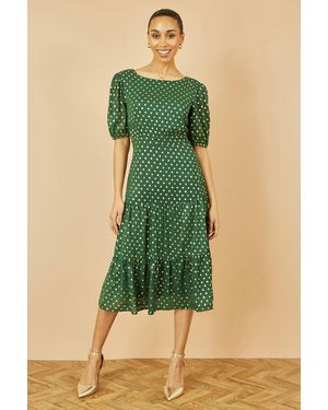 Yumi' Foil Spot Midi Dress With Scoop Back - Green