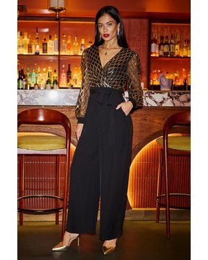 Yumi' And Sequin Wrap Over Jumpsuit - Orange