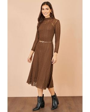 Yumi' High Neck Lace Midi Dress - Natural