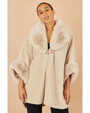 Yumi' Textured Fur Lined Cape - Natural