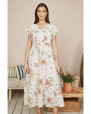 Yumi' Floral Broderie Anglaise Wrap Midi Dress - Natural