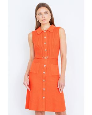 Yumi' Rib Knitted Skater Dress With Buckle Detail - Orange