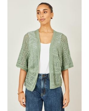 Yumi' Crochet Edge To Edge 3/4 Sleeve Cardigan - Green