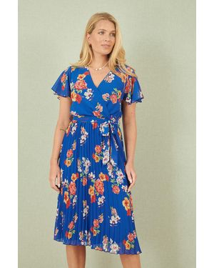 Yumi' Floral Pleated Wrap Dress - Blue