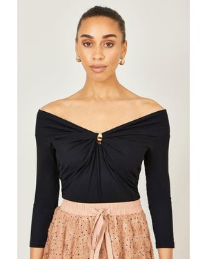 Yumi' Bardot Long Sleeve Jersey Top - Black