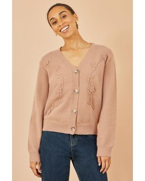 Yumi' Floral Embroidered Relaxed Fit Cardigan - Blue