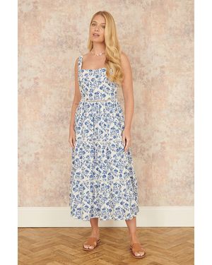 Yumi' Floral Broderie Anglaise Midi Sun Dress - Blue