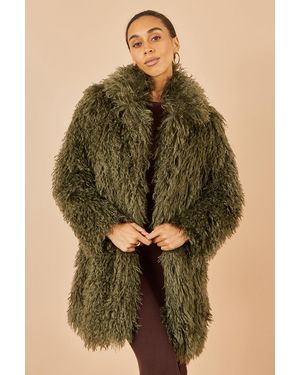 Yumi' Luxe Long Hair Fur Coat - Green