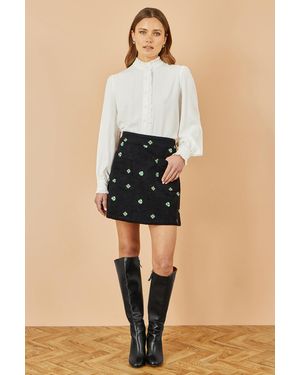 Yumi' Flower Embroidered Cord Mini Skirt - Natural