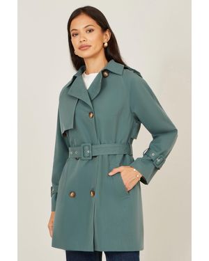 Yumi' Belted Trench Coat With Check Lining - Green