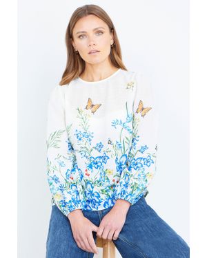 Yumi' Butterfly Print Long Sleeve Top - Blue