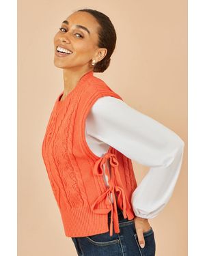 Yumi' Flower Cable Knit Tie Side Pullover - Red