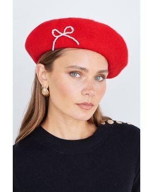 Yumi' Pearl Bow Beret - Blue