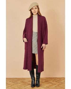 Yumi' Knitted Maxi Cardigan With Pockets - Red