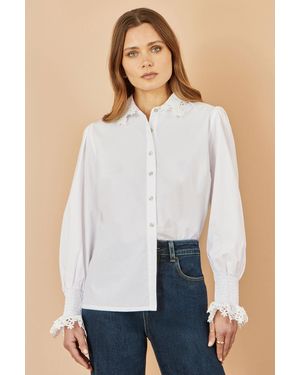 Yumi' Lace Trim Shirt - Blue