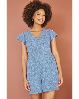 Mela Ditsy Print V Neck Playsuit - Blue