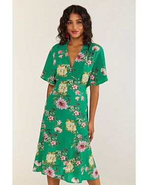 Yumi' Floral Kimono Midi Dress - Green
