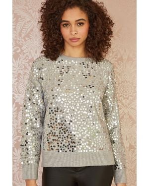 Yumi' Mela All Over Sequin Relaxed Fit Jumper - Grey