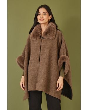Yumi' Cape With Luxe Fur Trim And Lining - Green