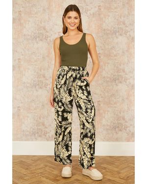 Yumi' Fern Print Relaxed Fit Trousers - Natural