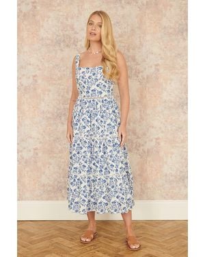 Yumi' Floral Broderie Anglaise Midi Sun Dress - Blue
