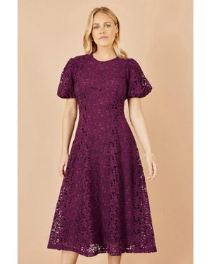 Yumi' Lace Midi Skater Dress - Purple