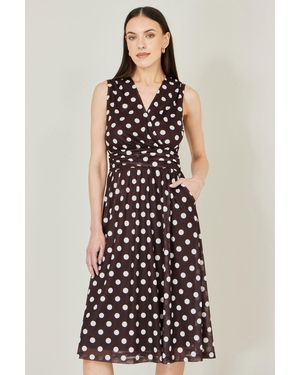 Yumi' Polka Dot Mesh Wrap Skater Dress With Pockets - White