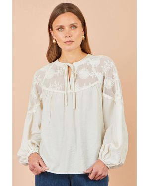 Yumi' Viscose Lace Relaxed Boho Shirt - White