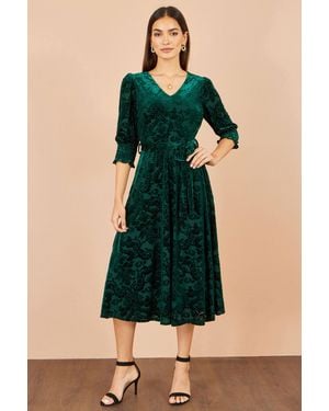 Yumi' Velvet Floral Midi Dress - Green