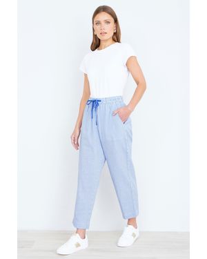 Yumi' Cotton Stripe Cropped Trousers - Blue