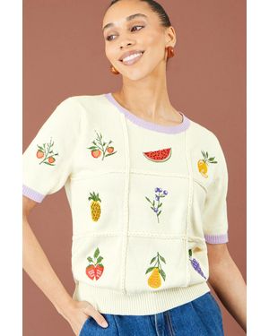 Yumi' Fruit Cotton Knitted Top - White