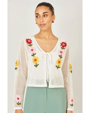 Yumi' Crochet Embroidered Flower Bolero - White