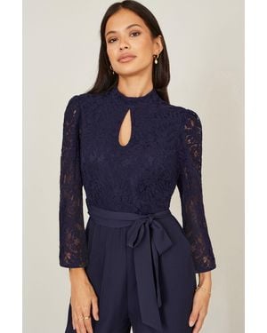 Yumi' Lace Applique Jumpsuit - Blue