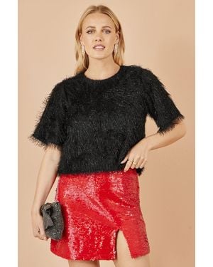 Yumi' Lurex Fringe Relaxed Fit Top - Black