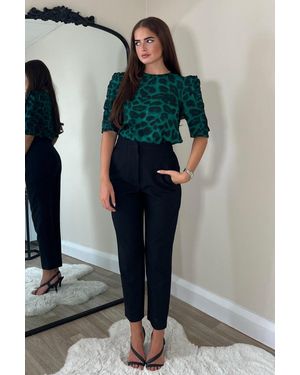 Girl In Mind Animal Print Frill Sleeve Top - Green