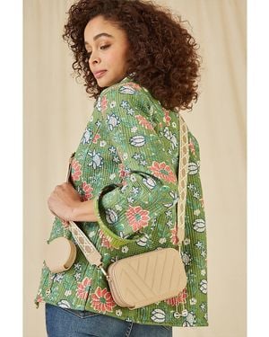 Yumi' Quilted Camera Bag With Cross Body Woven Strap - Green