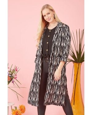 Yumi' Zebra Print Satin Long Kimono - Black