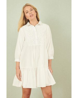 Yumi' Cotton Flower Tunic Dress - Natural