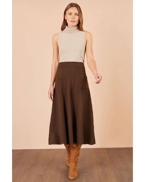 Yumi' Knitted Midi Skirt With Pockets - Natural