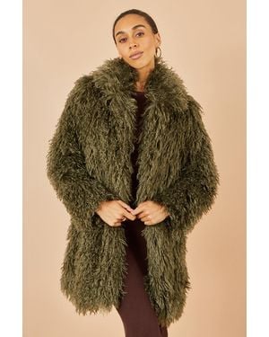 Yumi' Luxe Long Hair Fur Coat - Green