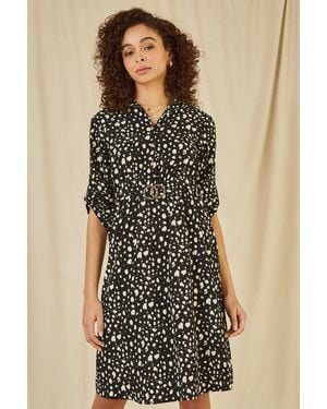 Mela Dash Print Skater Dress With Buckle - Black