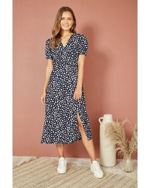 Yumi' Spot Midi Tea Dress - Blue